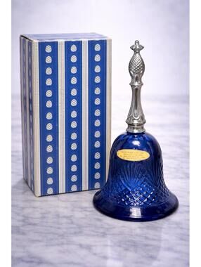 Avon 1970s Hospitality Bell Roses Roses Cologne Blue Glass Bottle W/Box, 3.5x7”